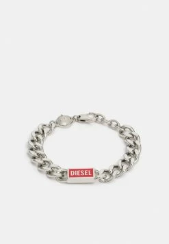 Diesel LOGO CHAIN BRACELET - Bracelet - Silver-coloured/red