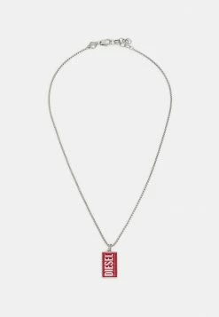 Diesel LOGO DOG TAG - Necklace - Silver-coloured/ Red