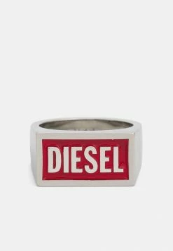 Diesel LOGO RING - Ring - Silver-coloured/red -Diesel shop 68d9b876c1454931bff5625f5067f3ae