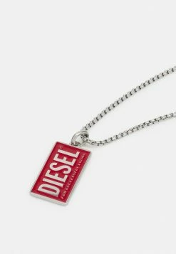 Diesel LOGO DOG TAG - Necklace - Silver-coloured/ Red -Diesel shop 6e925213de4c45918d8e05f80c5499c6