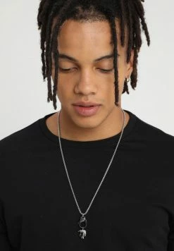 Diesel SINGLE PENDANT - Necklace - Black/silver-coloured -Diesel shop 7acb39cba78942e295ae67da72a14be1