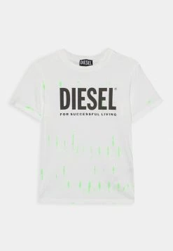 Diesel TIFTY TYE DYE UNISEX - Print T-shirt - White/neon Green