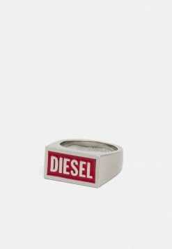 Diesel LOGO RING - Ring - Silver-coloured/red